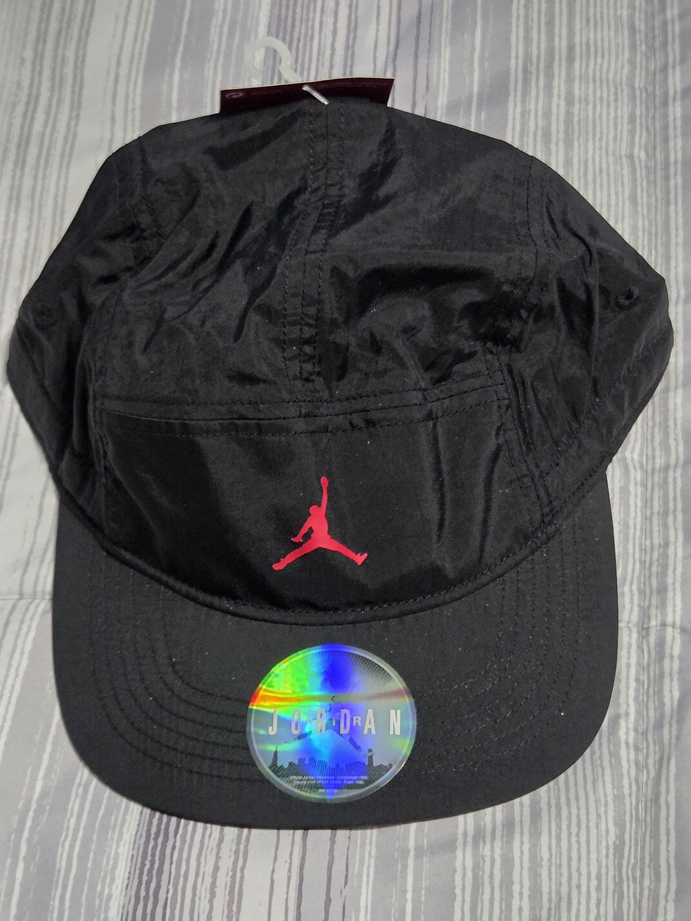 Nike Jordan AW84 Legacy Jumpman 5-Panel Hat – Black Nylon w/ Red Embroidery